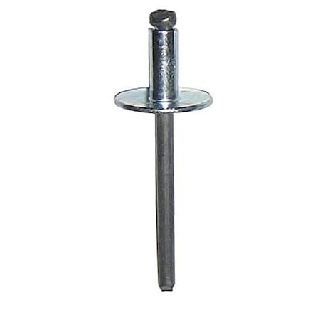 Blind Rivet, Large Flanged Head, 1/4 In Dia., 3/4 In L, Steel Body, 1000 PK